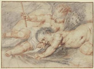 Amor und Psyche, als Kleinkinder beieinander liegend