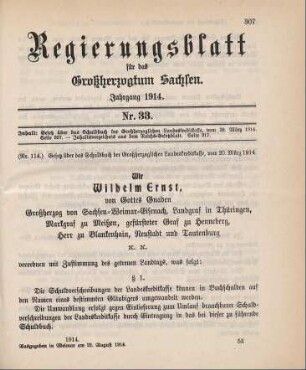 Nr. 114: Gesetz über das Schuldbuch der Großherzoglichen Landeskreditkasse