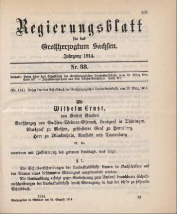Nr. 114: Gesetz über das Schuldbuch der Großherzoglichen Landeskreditkasse