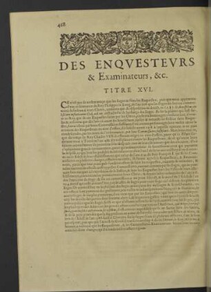 Des enquesteurs & examinateurs... Titre XVI.