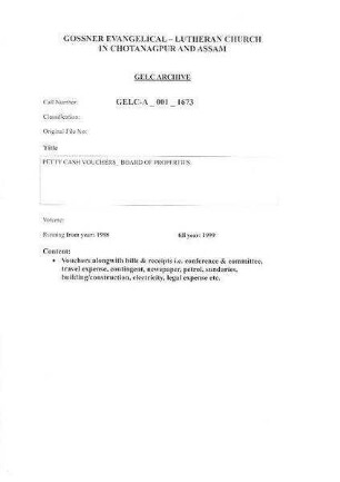 PETTY CASH VOUCHERS BOARD OF PROPERTIES