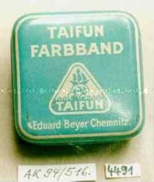Blechdose für "TAIFUN FARBBAND TAIFUN Eduard Beyer Chemnitz." mit Inhalt