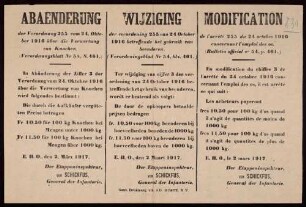 "Abaenderung der Verordnung 255 vom 24. Oktober 1916 über die Verwertung von Knochen"