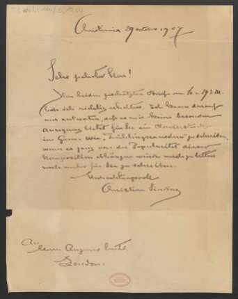Brief an Augener Ltd. <London> : 29.10.1907