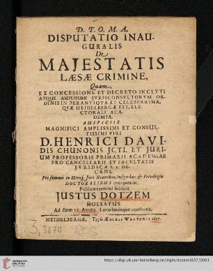Disputatio Inauguralis De Majestatis Læsæ Crimine