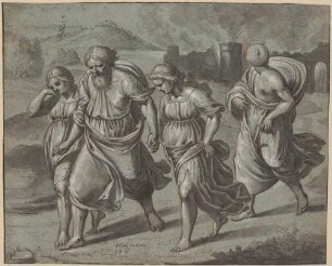 Loths Flucht aus Sodom (nach einem Fresko Raffaels in Rom, Loggien des Vatikan)