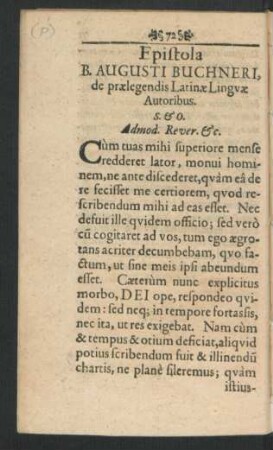 Epistola B. Augusti Buchneri, de praelegendis Latinae Linguae Autoribus.