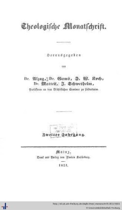 2. Jahrgang: Theologische Monatschrift