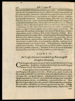 Caput IV. De Causis Colorum Luminis in Lap. Bononiensi & Phosphoro Hermetico.