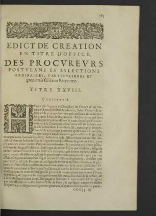Edict de creation en titre d'office ... Titre XXVIII.