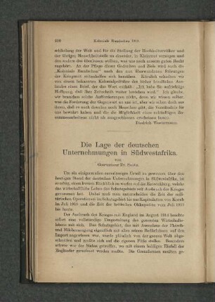 Die Lage der deutschen Unternehmungen in Südwestafrika.