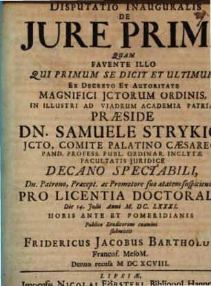 Disp. inaug. de iure primi
