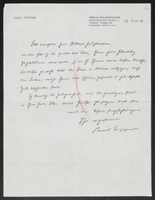 Brief von Paul Eipper an Gerhart Hauptmann