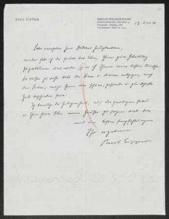 Brief von Paul Eipper an Gerhart Hauptmann
