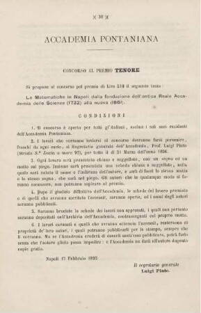 Accademia Pontaniana - Concorso al premio tenore.