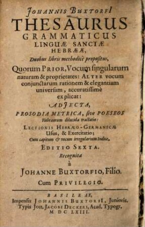 Thesaurus grammaticus linguae sanctae Hebraeae : duobus libris methodice propositus ...