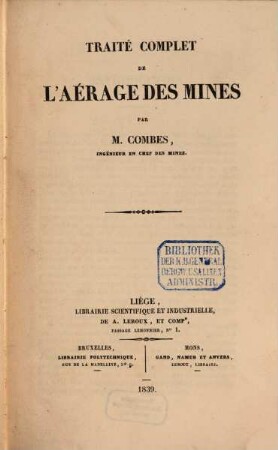 Traité complet de l'aérage des mines
