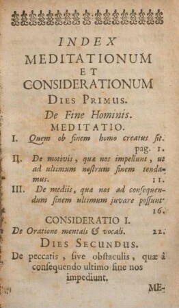 Index meditationum et considerationum.
