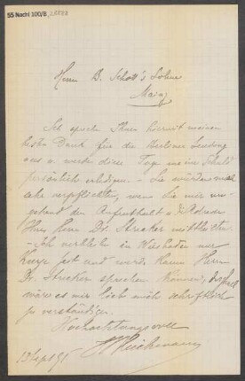 Brief an B. Schott's Söhne : 13.09.1895