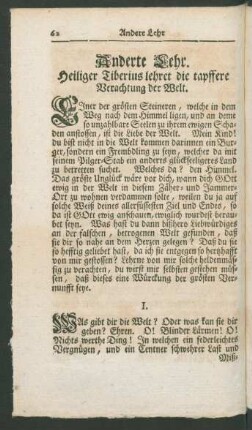 Anderte Lehr. Heiliger Tiberius lehret die tapffere Verachtung der Welt.