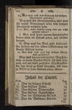 Inhalt der Capitel.