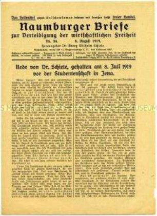 Konservatives Wochenblatt "Naumburger Briefe" mit einem Abdruck der Rede Georg Wilhelm Schieles an der Universität Jena