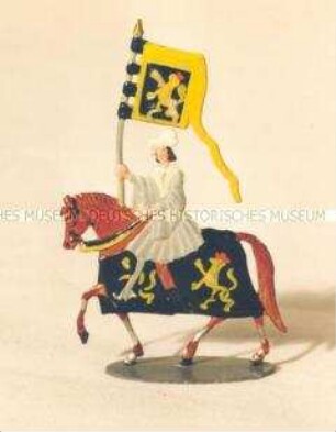Zinnfiguren Festumzug "Tag der Deutschen Kunst": Reiter auf braunem Pferd mit Löwenstandarte