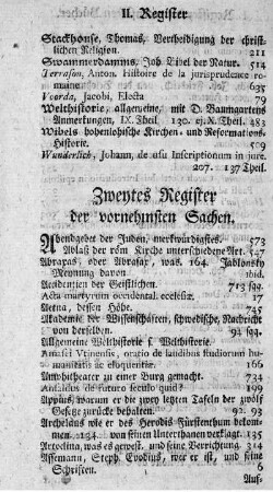 Zweytes Register der vornehmsten Sachen.