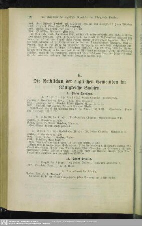 K. Die Geistlichen der englischen Gemeinden im Königreiche Sachsen