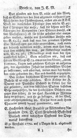 Responsum Herrn Dr. Bahrdts Versuch eines biblischen Systems der Dogmatik betreffend.