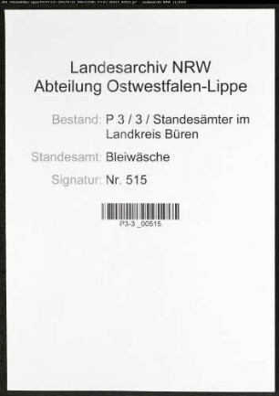 Sterberegister Standesamt Bleiwäsche