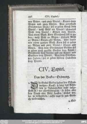 CIV. Capitel. Von der Becker-Ordnung.