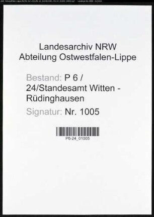 Sterberegister Standesamt Witten-Rüdinghausen