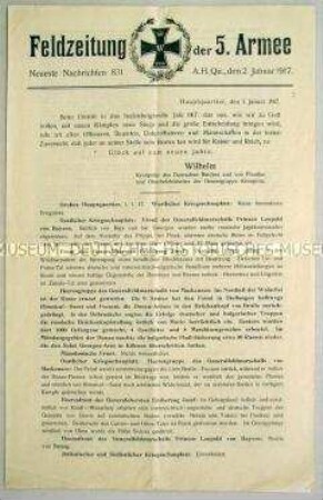 Nachrichtenblatt der 5. Armee mit Kurzmeldungen von verschiedenen Kriegsschauplätzen