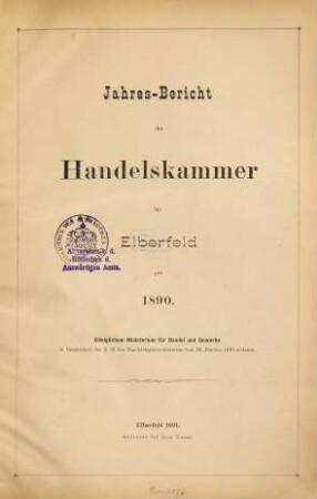 Jahresbericht der Handelskammer zu Elberfeld. 1890 (1891)