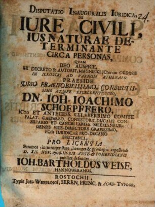 Disp. inaug. iuridica de iure civili, ius naturae determinante circa personas