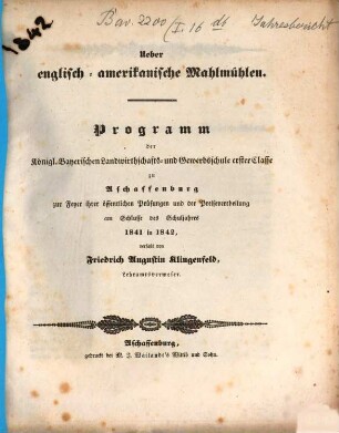 Ueber englisch-amerikanische Mahlmühlen : Programm