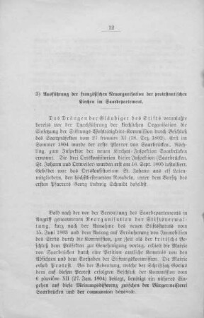 3) Ausführung der französischen Neuorganisation der protestantischen Kirchen im Saardepartement.