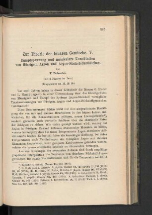 Zur Theorie der binären Gemische. V. Dampfspannung und molekulare Konstitution von flüssigem Argon und Argon-Stickstoffgemischen