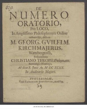 De Numero Oratorio
