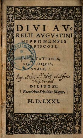 Meditationes, soliloquia, manuale