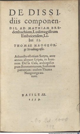 De Dissidiis componendis, Ad Mathiam Bredenbachium, Ludimagistrum Embricensem