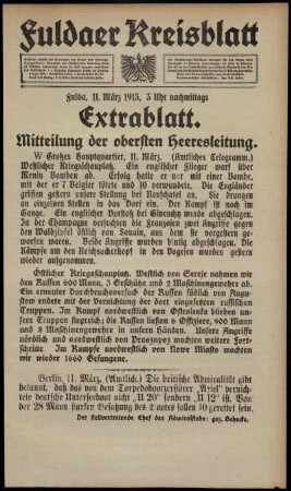 Zweite Ausgabe vom Donnerstag, den 11. März 1915.