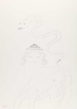 Surrealistische Phantasie mit Kopf und Schlange