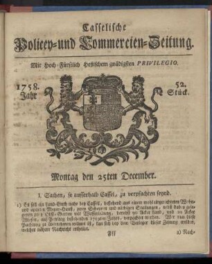 52. Stueck, Montag den 25ten December 1758