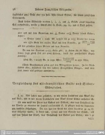 Vergleichung des alt-französischen Gold- und Silber-Münzfußes