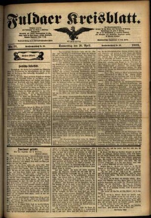 Erste Ausgabe vom Donnerstag, den 20. April 1905.