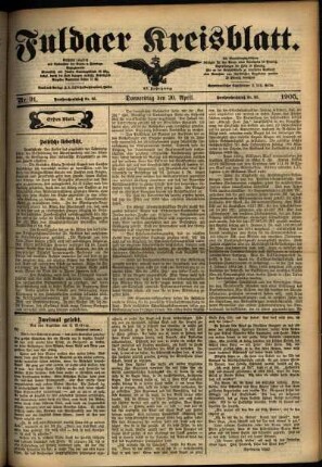 Erste Ausgabe vom Donnerstag, den 20. April 1905.