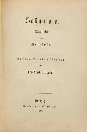 Sakuntala : Schauspiel