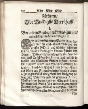 Fürbitten/ Vor Gnädigste Herrschafft.